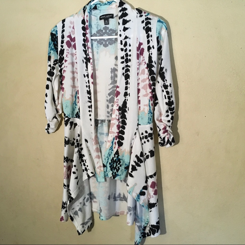 About A Girl White/Paint  Open Front Cardigan, XS